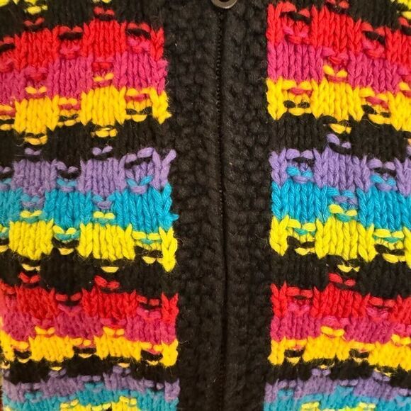 Marisa Christina Knitted by Hand Black Rainbow Full Zip Sweater Cardigan Large - Picture 4 of 5